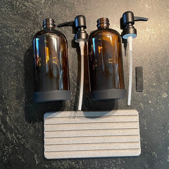 Amber Glass Soap or Lotion Dispenser Set (NWOT) - Picture 4 of 4